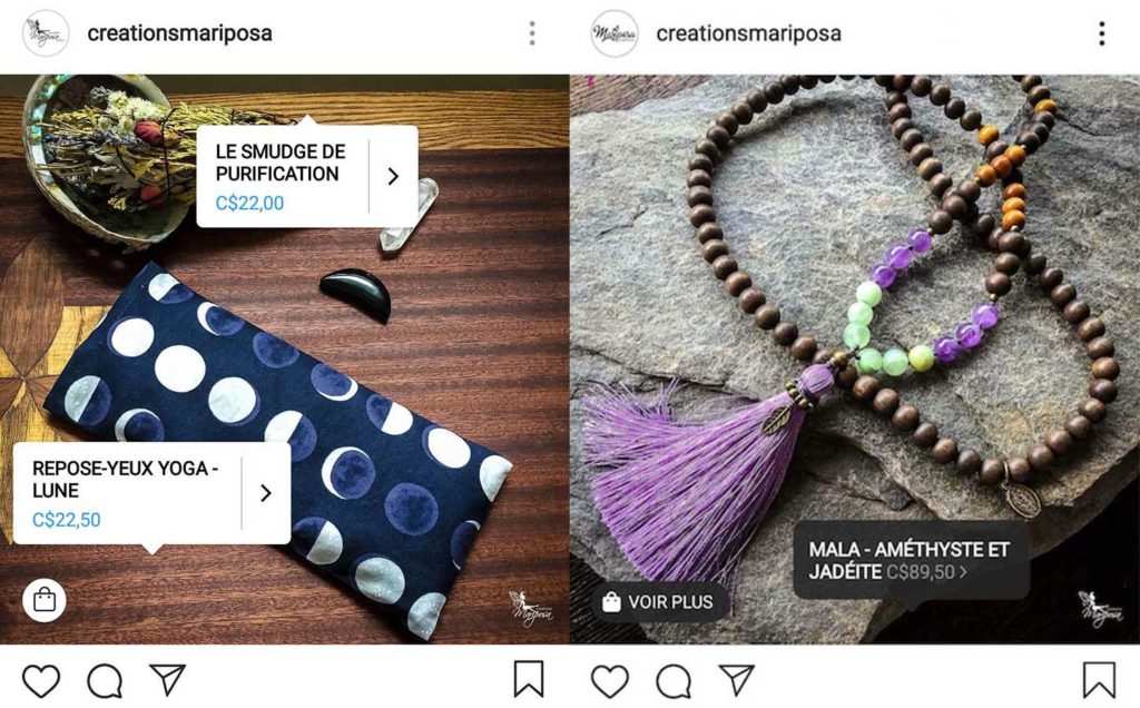 Examples of Instagram posts with Instagram Shopping.