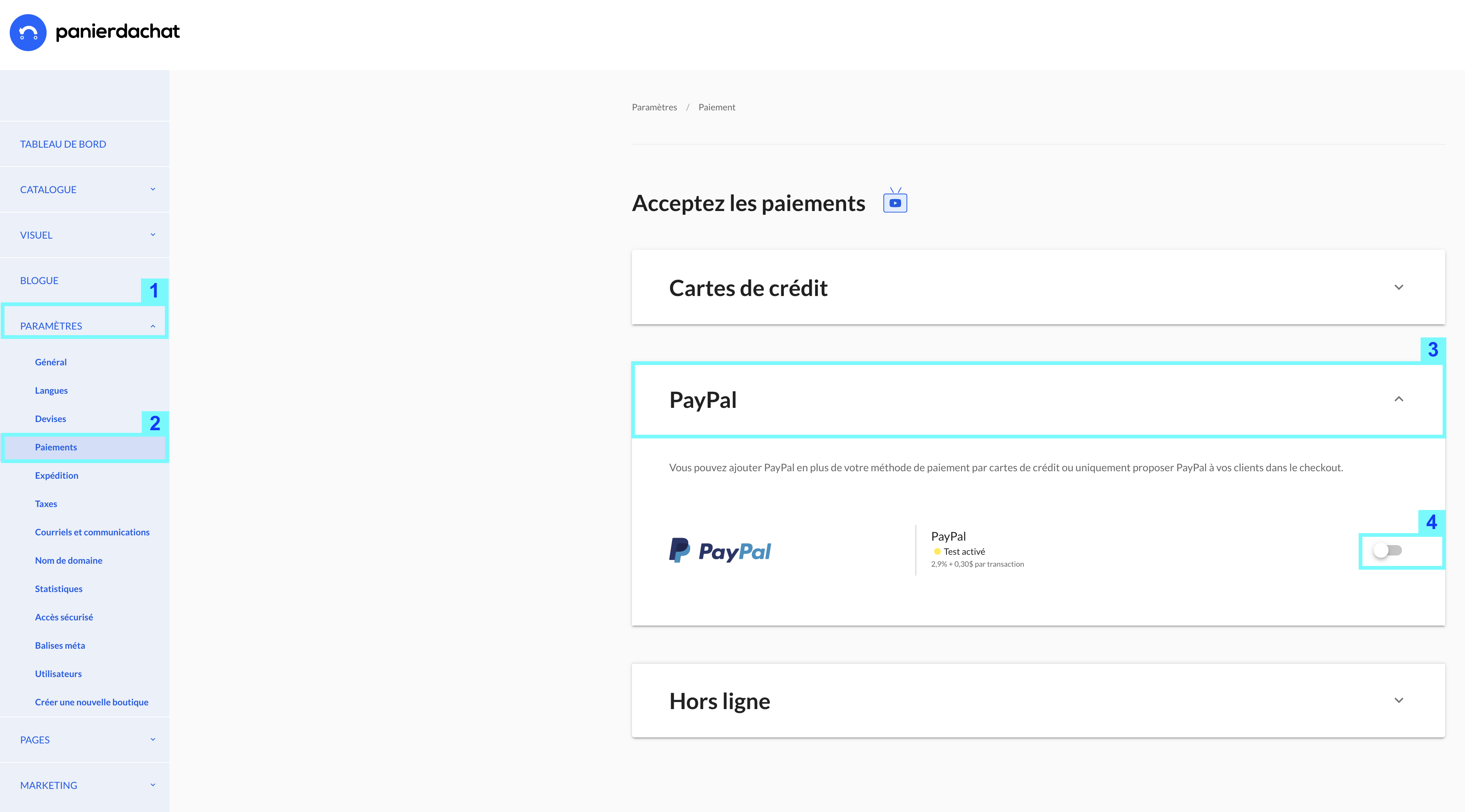 Paypal - Comment configurer mon compte sur ma boutique Panierdachat
